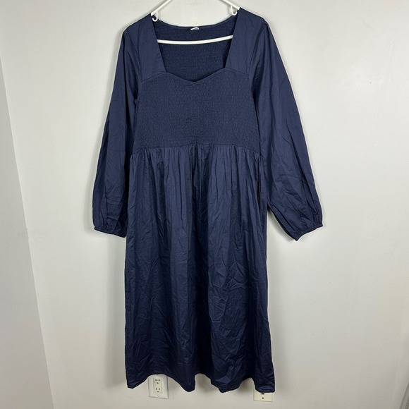 Old Navy Blue Smocked Maxi Dress Womens Sz XL Cotton Form 2024 Pockets‎ Long NEW - Picture 4 of 16